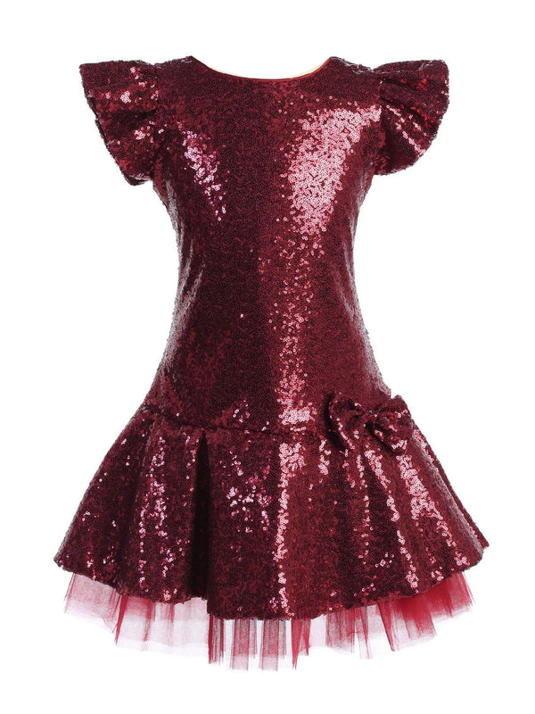 Big Girls Burgundy Sequin Ruffle Tutu Junior Bridesmaid Dress 8-12 - SophiasStyle.com